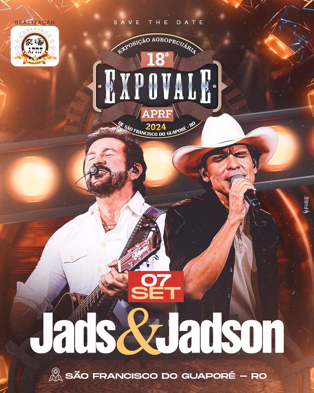 Jads & Jadson se apresentam dia 07 de setembro na 18ª Expovale de São Francisco do Guaporé