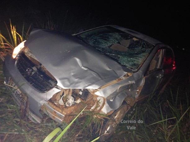 Animal na pista quase causa tragédia na BR-429 entre São Domingos e Costa Marques; carro ficou destruído